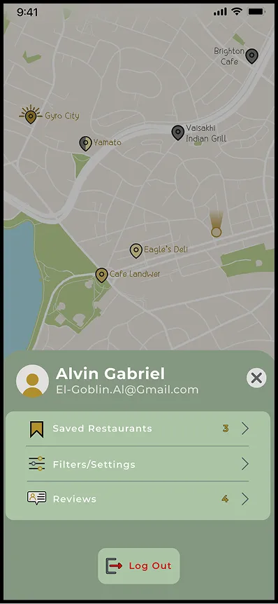 Account sheet over the map