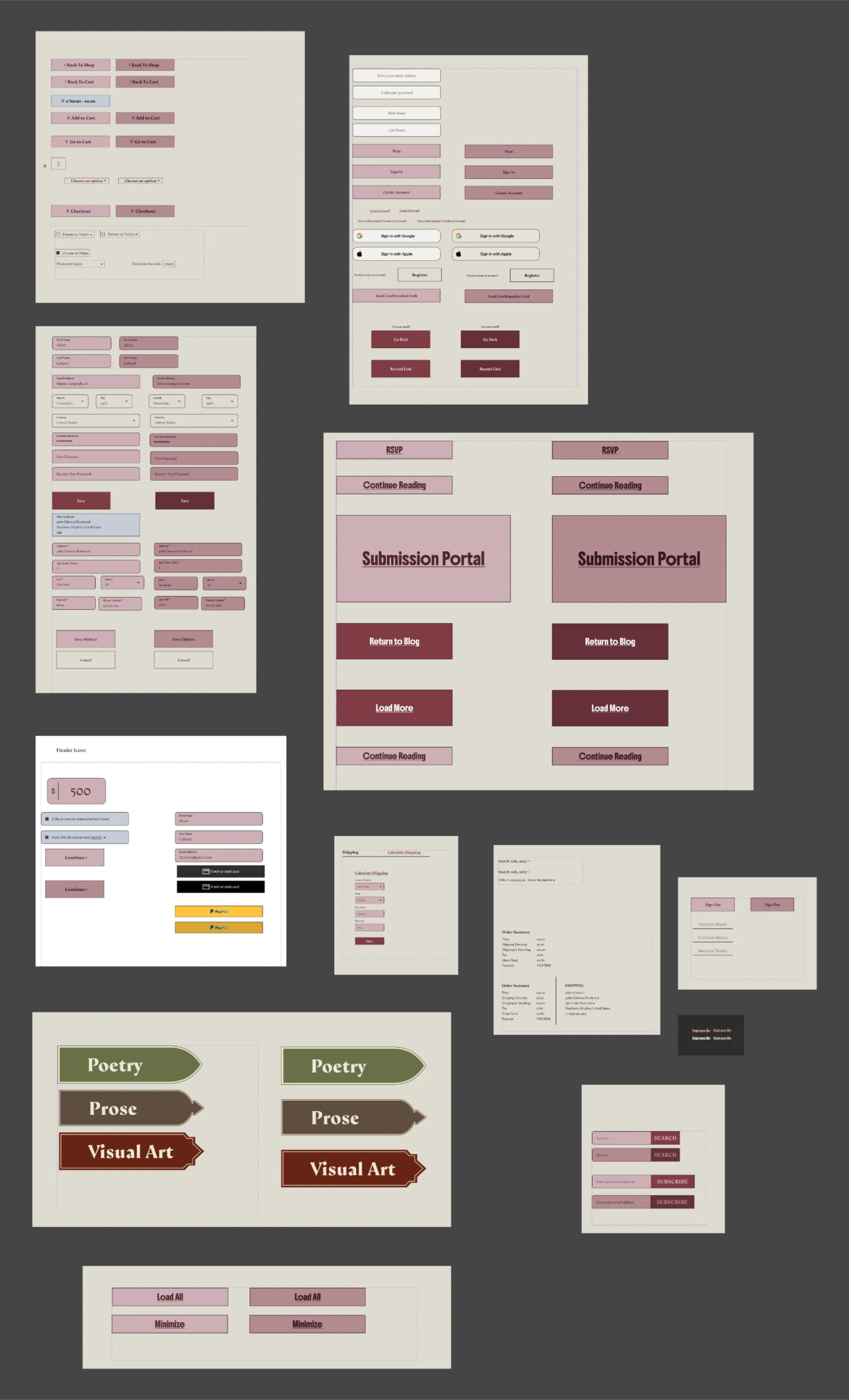 Nukta component library: buttons, inputs and tags in their states