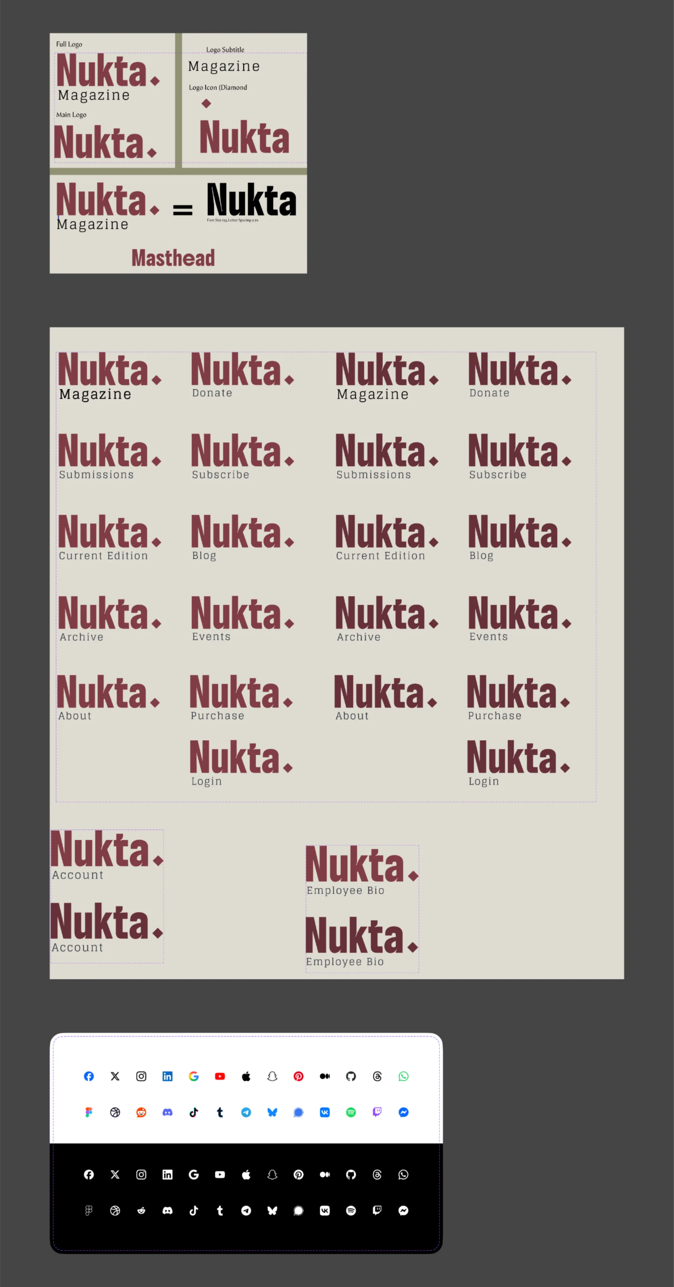 Nukta component library: logo lockups, section mastheads and social icons