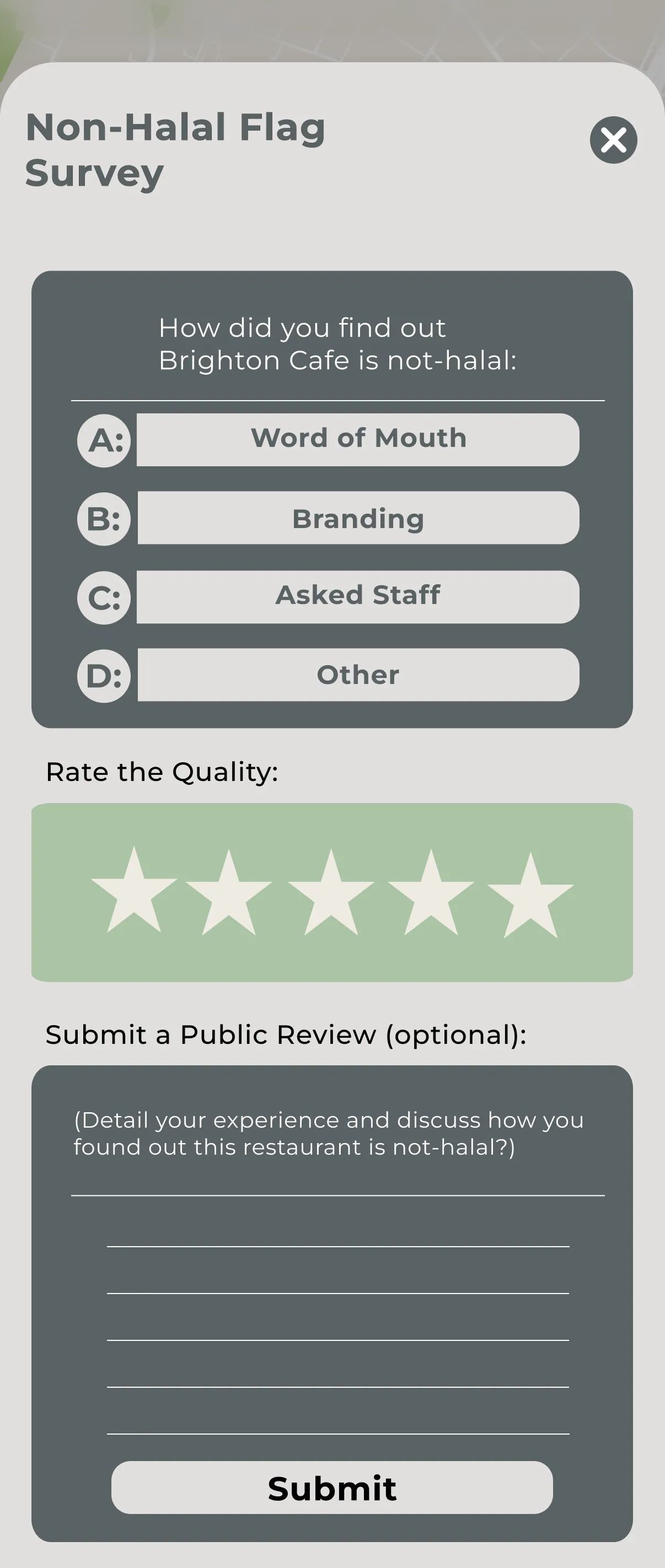 Non-Halal Flag survey: how did you find out it isn’t halal, quality rating and review