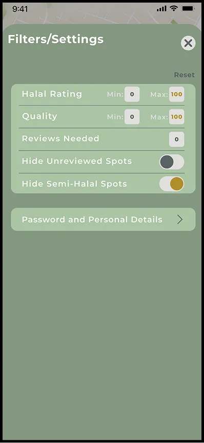 Filters and settings