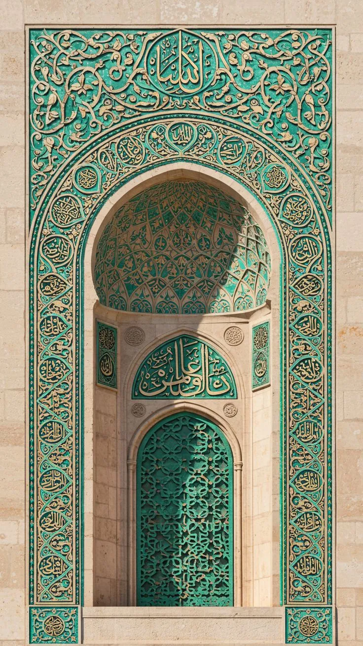 Green tiled mihrab archway