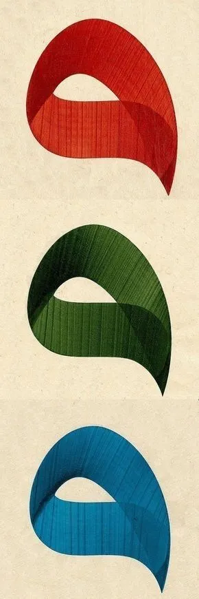 The same Arabic letter repeated in red, green and blue
