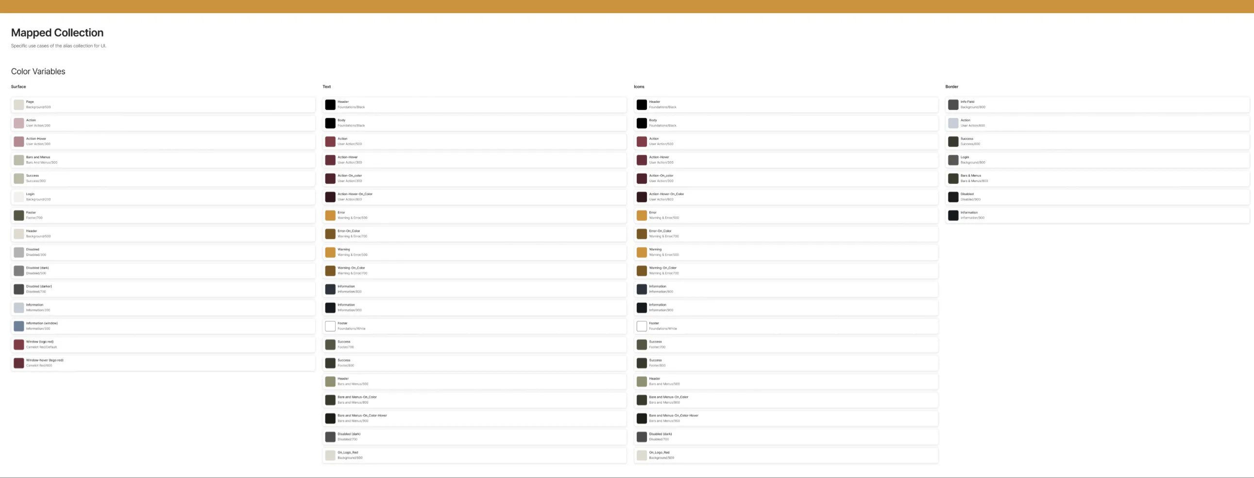Mapped Collection: color variables mapped to surfaces, text, icons and borders