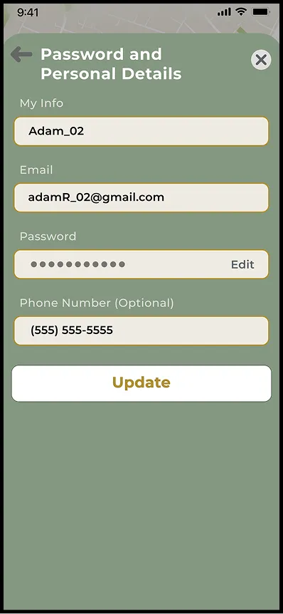 Password and personal details form