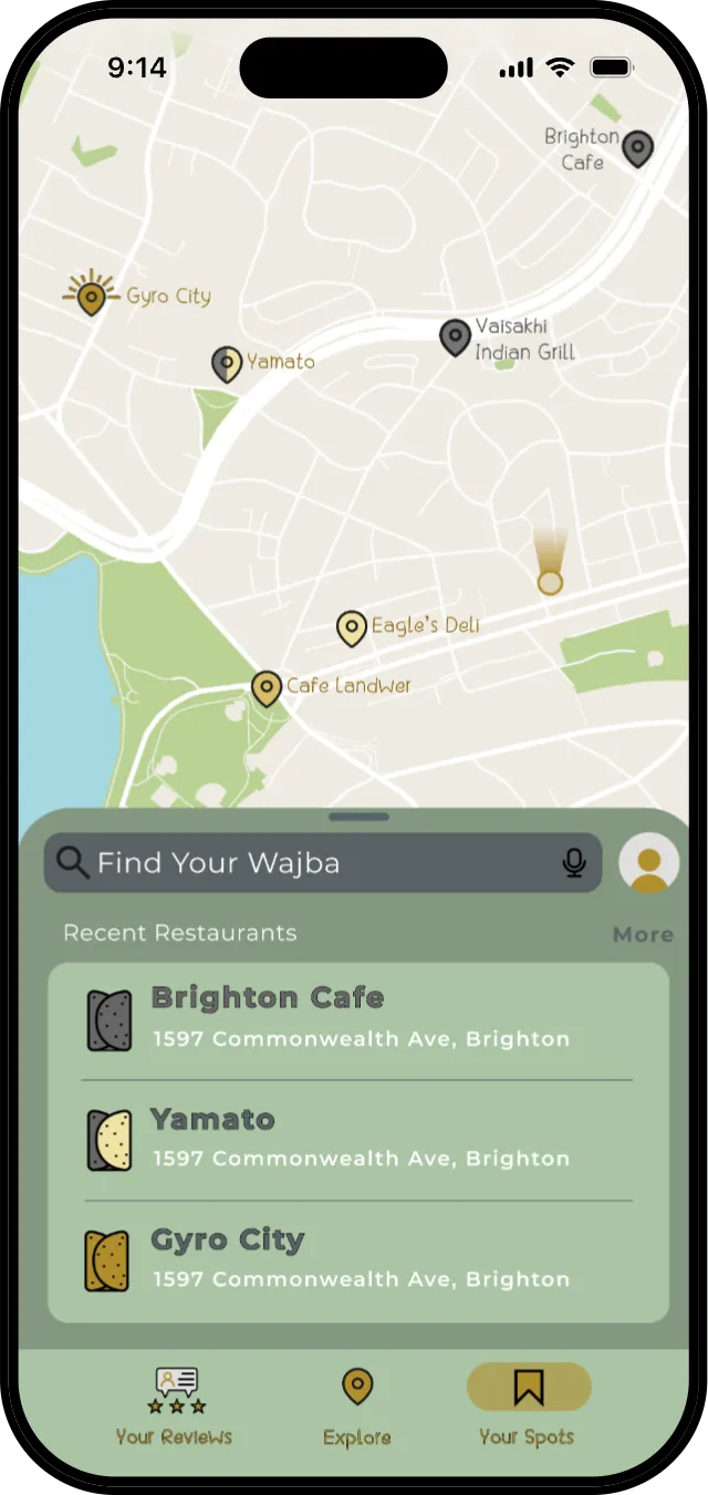 Map with restaurant pins and recent restaurants
