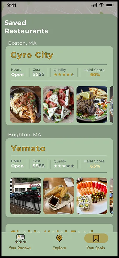 Saved Restaurants tab