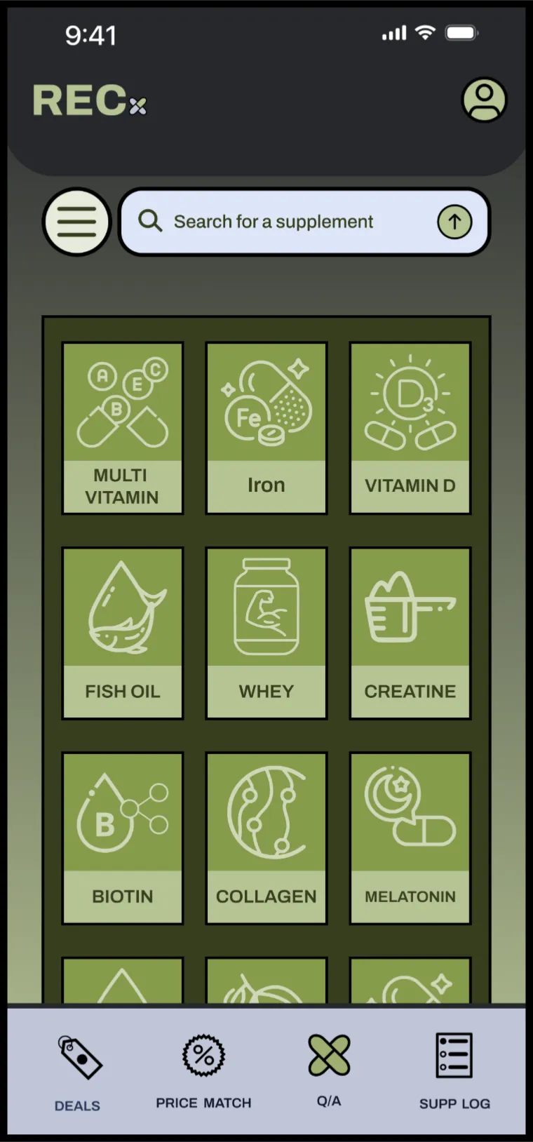 Q/A tab with the supplement grid