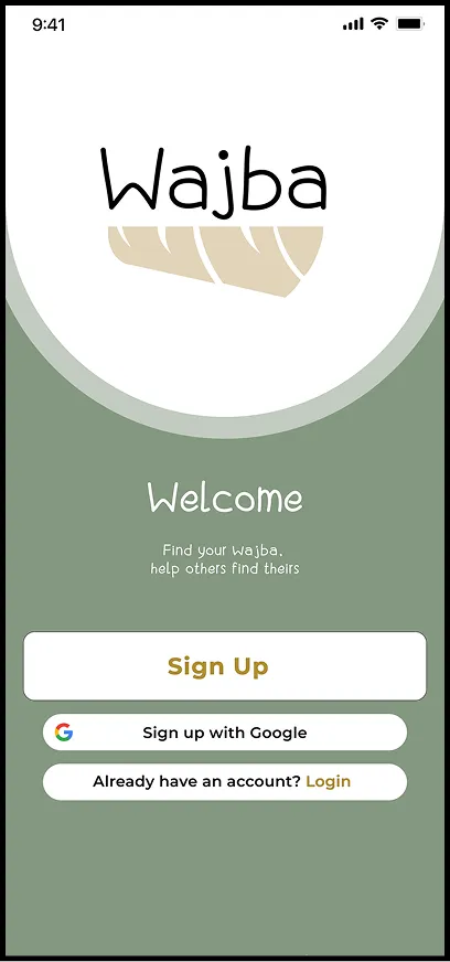 Welcome screen: sign up or log in